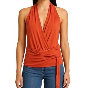 Blouse V1 Couture Sans Manches Col V Dos Nu, Taille L, Marron